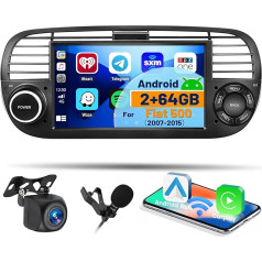 Hikity 2024 New 2G/64G priekš Fiat 500 2007 2008 2009 2009 2010 2010 2011 2012 2013 2014 2015 Android auto radio ar bezvadu CarPlay Android Car 7 collu skārienjūtīgais ekrāns RDS FM radio GPS USB SWC Mic aizmugures skata kamera