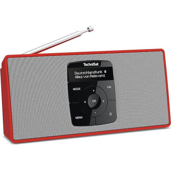 TechniSat DIGITRADIO 2 S - pārnēsājams DAB stereo radio ar akumulatoru (DAB+, FM, Bluetooth audio straumēšana, OLED displejs, austiņu ligzda, stereo 2 W RMS), sarkans/sudrabots