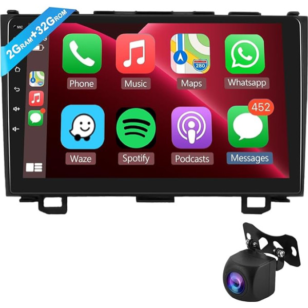 Honda CRV 2007-2011 2+32G podofo Android 11 Auto Radio Bezvadu Carplay Android Auto 2 DIN Bluetooth ar ekrānu 9 collas ar navigāciju + AHD aizmugures skata kamera HiFi/RDS/FM Radio DAB+