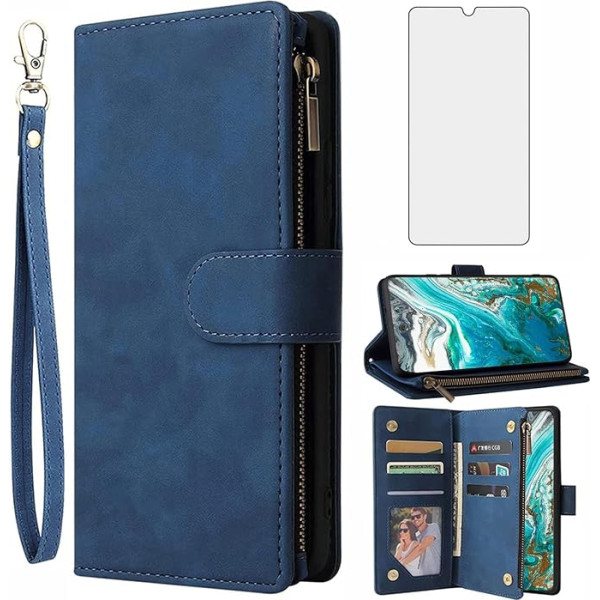 Asuwish Mobilā tālruņa korpuss Gigaset GS5 Case with Screen Protector and Card Slot Foldable Leather Wallet Stand GS 5 Zip Protective Protective Glass Tempered Glass Screen Protector Mobilajiem tālruņiem aizsargvāciņiem