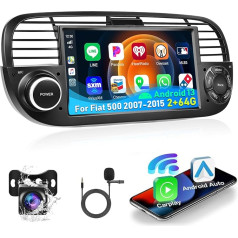 Podofo 2+64G Autoradio für FIAT FIAT 500 2007-2015 mit Kabelloses Apple Carplay Android Auto Bluetooth Bildschirm,Android 13 Touchscreen mit GPS/WiFi/RDS/FM/SWC/USB+AHD/CVBS Rückfahrkamera+Mikrofon