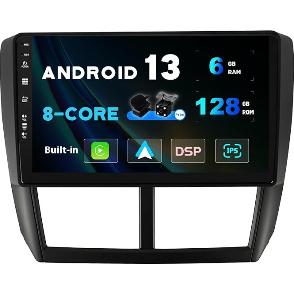 SXAUTO Android 13 [6G+128G, 8-Core] IPS Autoradio für Subaru Forester 3 (2007-2013) - Eingebaut Carplay/Android Auto - LED Kamera + MIC- 360-CAM DAB Lenkradsteuerung Fast-Boot WiFi DSP - 2 Din 9 Zoll