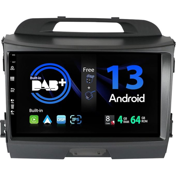 SXAUTO Android 13 [Iebūvēts DAB] IPS Autoradio für Kia Sportage (2010-2015) - Eingebaut Carplay/Android Auto - LED Kamera + MIC - 4G+64G - DSP 360-CAM Lenkradsteuerung Fast-Boot - 2 Din 9 Zoll