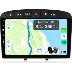 YUNTX [8GB + 256GB] Android 12 autoradio Peugeot 308 (2007-2013) [Integrēts CarPlay/Android Car/DSP/GPS]-9 collu IPS 2.5D kamera + MIC-DAB/Mirror Link/Bluetooth 5.0/360 kamera/ stūres rats