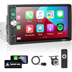 SIXWIN Single Din Apple CarPlay Android Auto Autoradio 7 Zoll Bildschirm Touchscreen Bluetooth FM Radio, Mirror Link/USB/AUX/TF Karteneingang mit Rückfahrkamera, Mikrofon, Fernbedienung