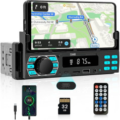 Hikity 1DIN Autoradio mit Bluetooth Freisprecheinrichtung, Mobiltelefonhalterung, 7 Farben FM Radio 1 Din mit USB/Type-C AUX RCA Audio Output EQ MP3-Player Fernsteuerung 32GB TF