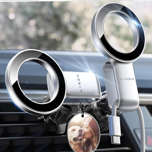 LISEN MagSafe Car Mount Mobile Phone Holder Car Magnet [30x N55 Magnet] iPhone Mobile Phone Holder Car Ventilation Car for iPhone 15 14 13 12 Pro Max Mini Silver