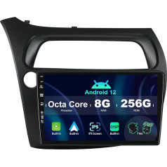 SXAUTO ¦8G+256G¦ Android 12 IPS auto radio Honda Civic (2006-2012) - Iebūvēts Carplay/Android Car/DSP - LED kamera + MIC - DAB stūres vadības stūres vadības sistēma Fast Boot 360-CAM WiFi -2 DIN 9 collas