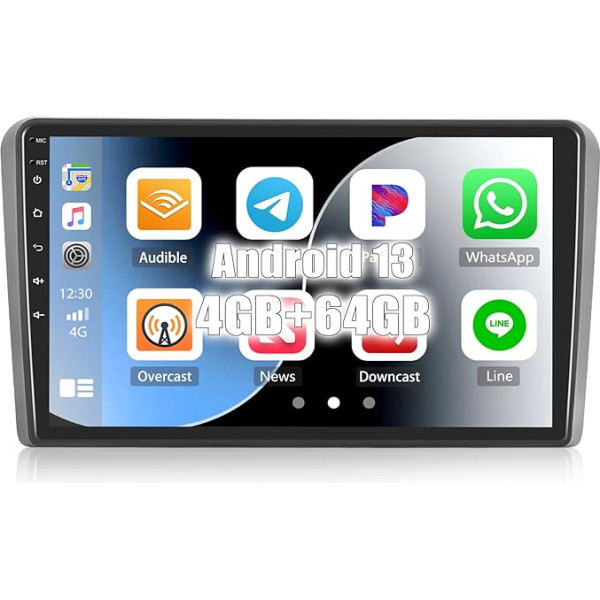 [2024 Jaunums] Auometo 4+64G Android 13 Carplay Android Auto Autoradio für Audi A3 S3 RS3 8P, 9'' Touchscreen,1280 * 720, mit DSP GPS WiFi BT BT USB FM RDS Radio Mirror Link+32 Band EQ