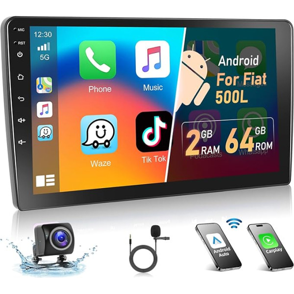 Podofo Autoradio für FIAT 500L 2012 Radio mit Wireless Apple Carplay Android Auto, Android 13 2G+64G 10.1 Zoll Auto Radio mit Bildschirm Bluetooth/HiFi/WLAN/GPS/RDS Radio + HD Rückfahrkamera