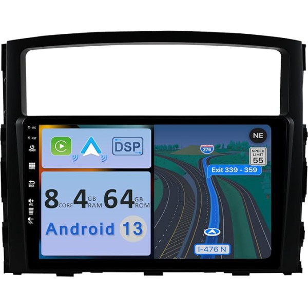 YUNTX [4GB+64GB] Android 13 auto radio Mitsubishi Pajero (2006-2016)-2 DIN [Integrēta bezvadu CarPlay/Android Car/DSP/GPS] kamera + MIC-DAB/IPS/Stūres kontrole/MirrorLink/WiFi/USB/4G/360