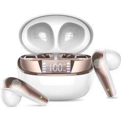 Bluetooth Kopfhörer, Bluetooth 5.3 In Ear, 4 ENC trokšņu slāpēšanas mikrofona austiņas, HiFi Stereo Tiefbass, 40H Spielzeit, LED-Anzeige, IP7 Wasserdichte Earbuds, Touch Control, Weißgold