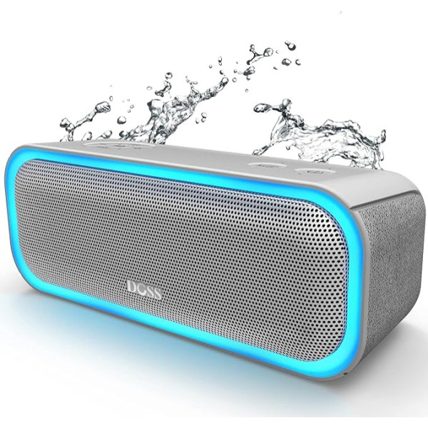 Doss SoundBox Pro pārnēsājams bezvadu Bluetooth skaļrunis ar 20 W stereo skaņu, aktīviem papildu basiem, bezvadu stereo pārī, vairāku krāsu, ūdensizturīgs, IPX5, 12 stundu akumulatora darbības laiks, pelēks