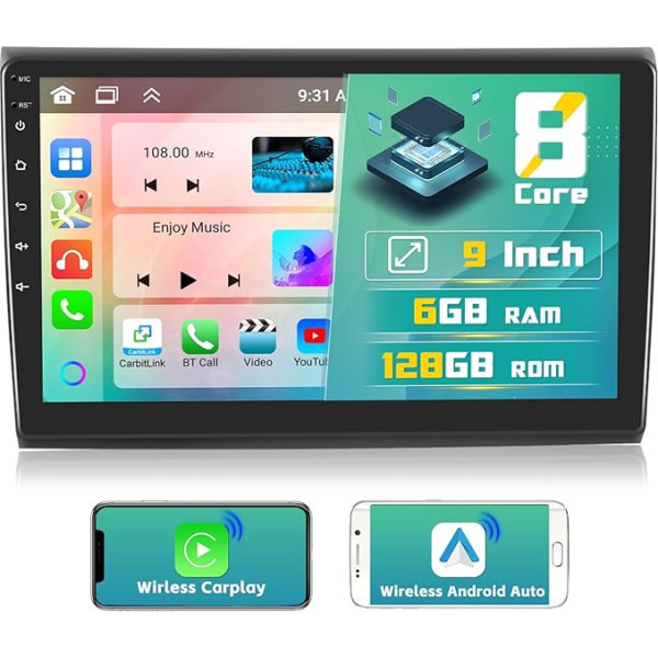 [2024 Upgrade 8 Core 6G + 128G] Hikity 9 collu Android 13 Dashboard Radio komplekts Fiat Bravo 2008-2013 Auto Radio DIN 2 ar Wireless CarPlay Android Car WiFi GPS BT5.0 59UI 32DSP RDS Mic Aizmugures skata kamera