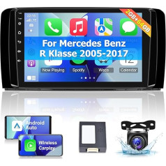 Android 2+64G Car Stereo für Mercedes Benz R Klasse W251 R280 R300 R320 R350 2005-2017 - 9 Zoll Touchscreen Radio - Kabellos Carplay & Android Auto WiFi Mirror Link SWC + Rückfahrkamera&Mic