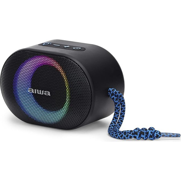 Aiwa BST-330BL Compact Bluetooth skaļrunis, izturīgs, jaudīgs ar Hyperbass tehnoloģiju, 10 W jauda, RGB apgaismojums, karšu lasītājs, ūdensizturīgs Krāsa: melna un zila