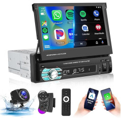 Podofo Apple Carplay 7 collu autoradio 1 DIN Android auto / spoguļa saites spogulis ar ekrānu Bluetooth/EQ/FM radio ar tālvadības pulti USB/vadības stūres vadība/AUX/MIC/SD+AHD atpakaļgaitas kamera