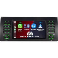 7 collu integrēts bezvadu Carplay un bezvadu Android auto ar RDS Double DIN 1080P Full HD Full Viewing Angle IPS ekrāns Linux auto radio BMW 5. sērijas E39 X5 E53 M5 528i 530i 525i