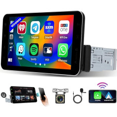 Hikity 1 DIN auto radio ar 9 collu ekrānu, skārienjūtīgais auto radio ar bezvadu Apple CarPlay Android Car, mobilā tālruņa turētājs, FM radio, Bluetooth, USB, SWC, atpakaļgaitas kamera