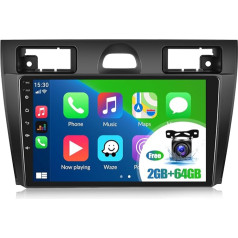 2G + 64G CAMECHO Android 12 auto radio ar satelītnavigāciju Ford Fiesta 2006-2011, Double DIN radio ar 9 collu ekrānu Carplay Bezvadu Android auto FM RDS Mirror Link Bluetooth un USB + atpakaļgaitas kamera