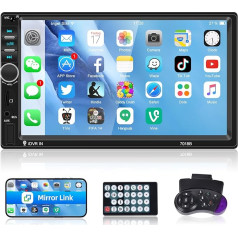 NHOPEEW Double DIN auto radio ar Bluetooth un atpakaļgaitas kameru, 7 collu skārienjūtīgais ekrāns, auto radio ar AUX/USB/TF karti/ spoguļa saiti/ stūres vadību