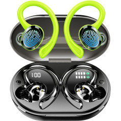 Bluetooth austiņas Sport, In-Ear austiņas bezvadu Bluetooth 5.3 HiFi Stereo, [2023] 13 mm draiveris Bezvadu austiņas ar HD mikrofonu, 48 stundu austiņas ar rokturi, IP7 ūdensizturīgas / 800 mAh USB-C LED