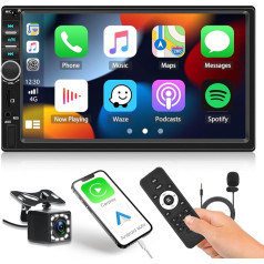 Autoradio 2 DIN ar bezvadu Carplay/Android Car, 7 collu HD ekrāna radio ar Bluetooth, brīvroku komplekts, Mirror Link FM/USB/AUX/TF+atgriešanas kamera un SWC