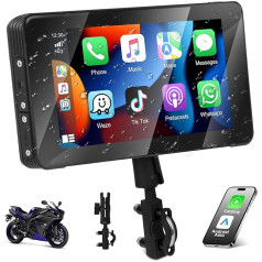 Podofo Autoradio für Motorrad mit Wireless Apple Carplay Android Auto, 5-Zoll Tragbares Autoradio Bluetooth mit GPS Navi, FM-Übertragung, TF-Karte, USB, EQ-Einstellung