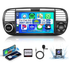 【2+64G】 7''Wireless Carplay Android Auto 2 Din Autoradio Für FIAT 500 2007-2015 mit Bildschirm +AHD Rückfahrkamera,Auto Radio Bluetooth Radio mit Navi/WiFi HiFi RDS/FM Radio+CANBUS