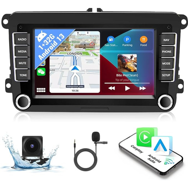 SIXWIN 1G + 32G Android auto radio VW Passat Golf Jetta Polo ar bezvadu Apple Carplay Android auto Bluetooth GPS 7 collu HD ekrāns skārienjūtīgais ekrāns WiFi FM/RDS radio USB SWC + atpakaļgaitas kamera Mikrofons