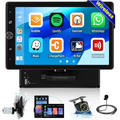 Hikity 1 Din Autoradio mit Bildschirm Gedreht Wireless CarPlay Android Auto Radio mit 10,4 Zoll Touch Display Bluetooth Freisprecheinrichtung Auto Radio mit RüCkfahrkamera