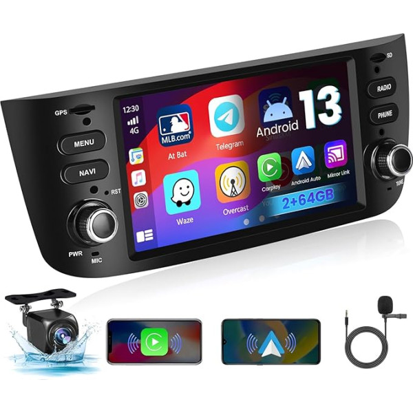 Hikity [2+64G] Android 13 Autoradio mit Navi für FIAT Punto 2010-2016/Linea 2012-2015 Wireless Carplay Android Auto 6.2 Zoll Touch Display Auto Radio mit GPS FM RDS WiFi USB Rückfahrkamera