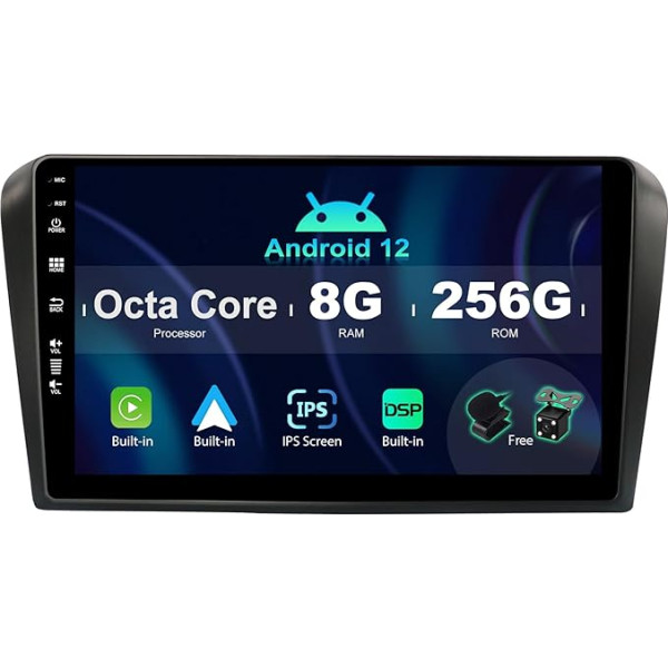 SXAUTO ¦8G+256G¦ Android 12 IPS Autoradio für Mazda 3 (2006-2012) - Eingebaut Carplay/Android Auto/DSP - LED Kamera + MIC - DAB Lenkradsteuerung Fast-Boot 360-CAM WiFi AHD - 2 Din 9 Zoll