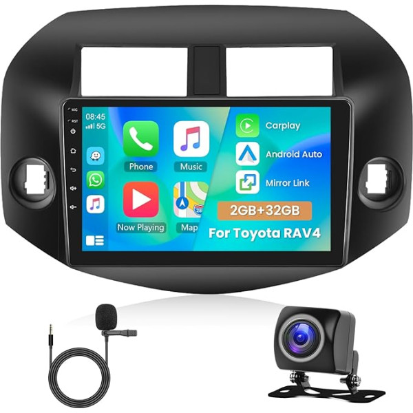 Hodozzy 2G 32G Android auto radio Toyota RAV4 2007-2011 Carplay Android auto, radio 10 collu skārienjūtīgais ekrāns Bluetooth GPS navigācija WiFi MirrorLink FM RDS radio 2 DIN ekrāns Toyota RAV4