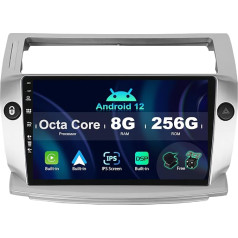 SXAUTO ¦8G+256G ¦ Android 12 IPS auto radio Citroen C4/C-Quatre/C-Triomphe (2004-2012) - Iebūvēts Carplay/Android Car/DSP - Kamera + MIC - DAB stūres vadības stūres vadības ierīce Fast Boot 360-CAM - 2 DIN 9