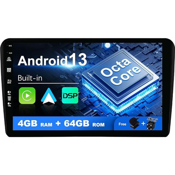 SXAUTO Android 12 IPS auto radio Audi A3 8P 8PA S3 RS3 (2003-2013) - Iebūvēts Carplay/Android Car/DSP - LED kamera + MIC - 4G + 64G - DAB 360-CAM vadība no stūres rata Fast Boot WiFi AHD - 2 DIN 9