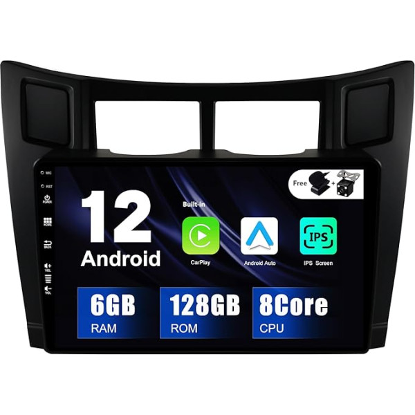 SXAUTO - 6G + 128G - Android 12 IPS auto radio Toyota Yaris (2005-2011) - Iebūvēts Carplay/Android Car/DSP - LED kamera + MIC - DAB stūres vadības pults vadība Ātrā 360-CAM AHD WiFi - 2 DIN 9 collas