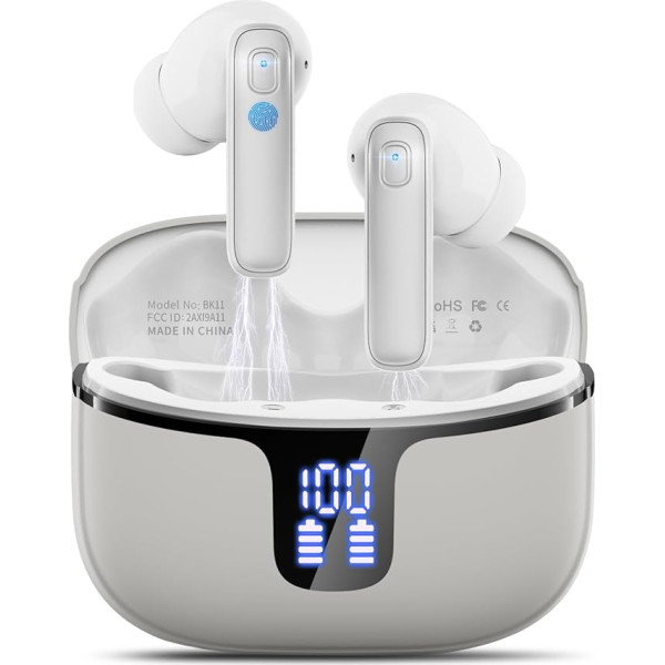 Renimer Bluetooth Kopfhörer, Kopfhörer Kabellos Bluetooth 5.3 In Ear Kopfhörer mit 4 Mikrofon, LED-Anzeige, IP7 Wasserdicht Ohrhörer