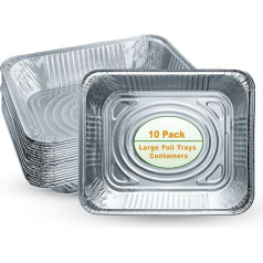 MaxxCore Große Aluminium-Tabletts – Packung mit 10 Einweg-Folienschalen – Folienbehälter zum Backen, Kochen, Braten, Braten, halbe Größe Pfannen 32 x 26 cm