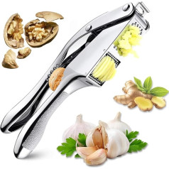 Knoblauchpresse, Knoblauchpresse Edelstahl, 2 In 1 Garlic Press, Leicht zu Reinigende Knoblauchpressen, Spülmaschinenfest, für Knoblauch, Ingwer (Silver)