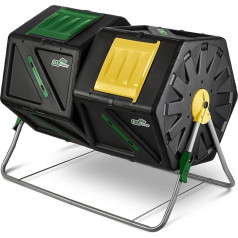DF OMER didelis dviejų kamerų būgninis kompostavimo įrenginys - besisukanti greito veikimo sistema - sunkus kompostavimo įrenginys visiems metų laikams su 2 stumdomomis durimis (105 l)