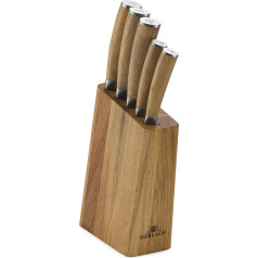 Gerlach Natural Knife Block nažu komplekts Virtuves nažu komplekts 5 naži no nerūsējošā tērauda, izgatavoti no dižskābarža koka Virtuves nazis blokā Pavāra nazis Maizes nazis Maizes nazis Dārzeņu nazis Virtuves piederumi Virtuves piederumi 