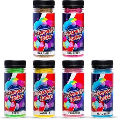 Candy Floss Sugar Set 6 Varieties 100 g Each for Candy Floss Machine AZO Free Flavoured Sugar Colour Sugar Baking Decorating