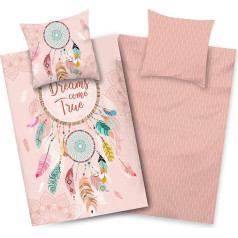 Aminata kids Gultas veļa 135 x 200 cm Dreamcatcher motīvs Meitenes kokvilnas atgriezenisks bērnu gultasveļas komplekts Dreamcatcher spalvas YKK Zip rozā krāsā