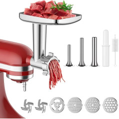 Coolcook gaļas mašīna KitchenAid pastāvīgajam mikserim, gaļas mašīna KitchenAid, ieskaitot 3 desu pildītājus, gaļas mašīnu rezerves daļas, viegli lietojamas un tīras