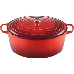 Le Creuset Signature Oval Cast Iron Casserole trauks ar vāku, diametrs 40 cm, piemērots visām plītīm un indukcijai, tilpums: 13,9 L, 10,025 kg, ķiršu sarkans, 21178400602430