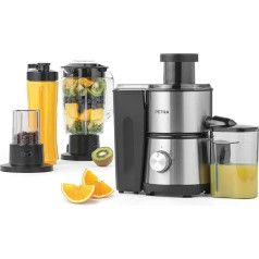 Petra PT4294VDEEU7 4-in-1 Centrifugal Juicer - Juice Machine for Vitamin-Rich Vegetables/Fruit Juices, Includes 1 L Mixer, 350 ml Container, 30 g Grinding Container, 600 ml Bottle, 2 Speed & Pulse