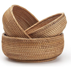 Natural Rattan Fruit Bowls Round Woven Storage Basket Stackable Key Holder for Kitchen Cabinets Shelf Pack of 3