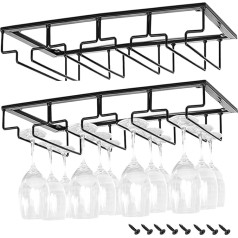 FIAMER Support de verre à vin en acier inoxydable pour bar, cuisine, support de verres à pied, étagère de rangement (2-piece set with four rows)