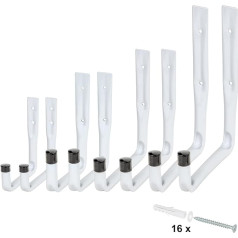 VORMANN Wall Hooks, Equipment Hooks, Garage Hooks, Load Hooks, Steel, White, Load 5 kg, Weather-Resistant, U-Shape, 8-Piece Set, 4 Sizes